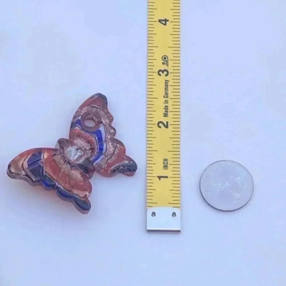 Gorgeous Brown & Gold Murano Glass Butterfly Necklace Pendant NWT - Picture 4 of 4
